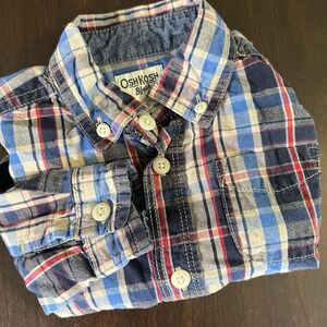 OshKosh B'gosh Toddler Boys Plaid Button Shirt 24M Red Blue Long‎ Sleeve EUC